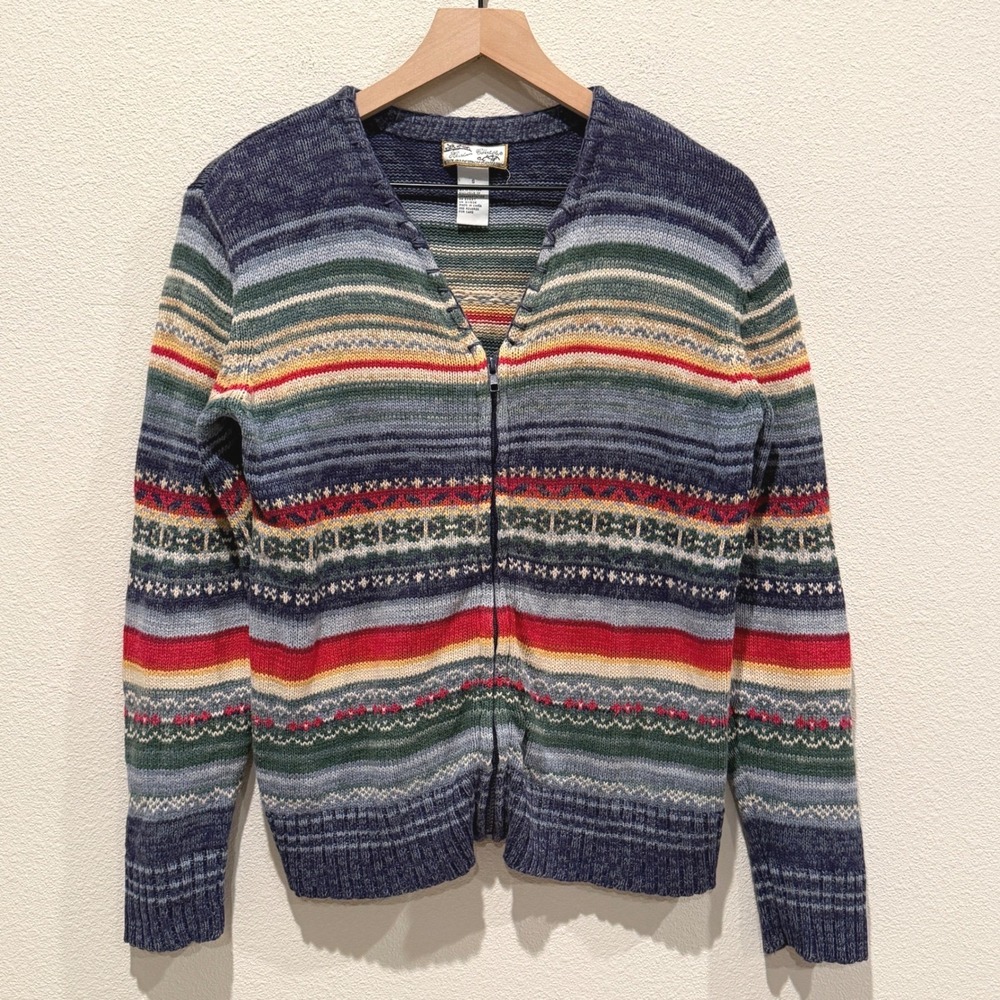 HEIRLOOM COLLECTIBLES Women Sweater Size S Striped Granny Grandpa Retro Vintage